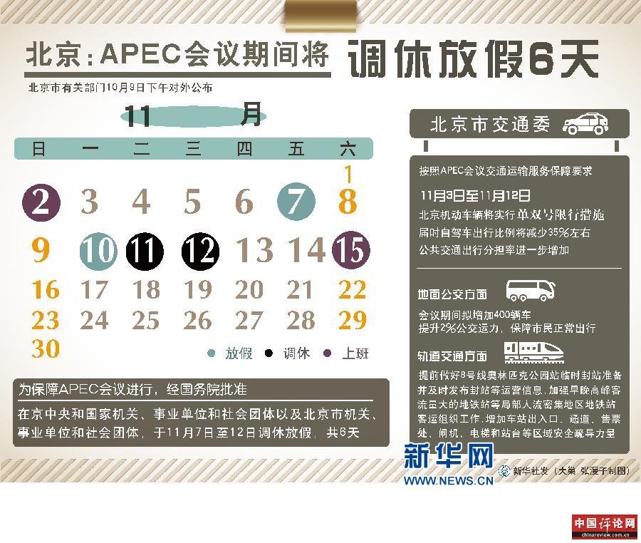 （图表）[APEC会议]北京-APEC会议期间将调休放假6天