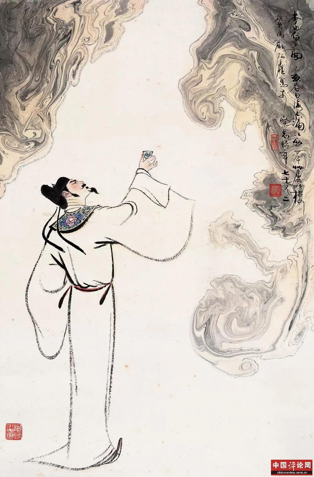 ▲“诗仙”李白劝自己喝酒：“举杯邀明月，对饮成三人”。（图片来源：三联生活周刊）