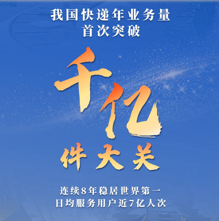 我国快递年业务量首次突破千亿件大关