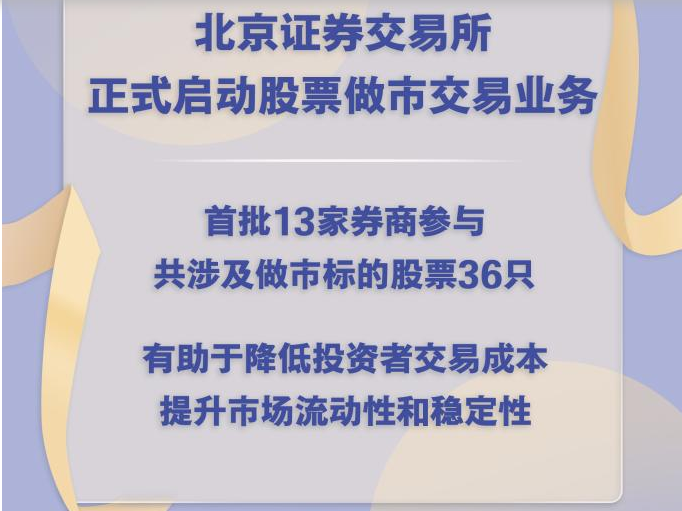 北京证券交易所正式启动股票做市交易业务